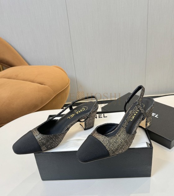 Ch**el Slingback Heels Lambskin & Calfskin Heel 6.5cm