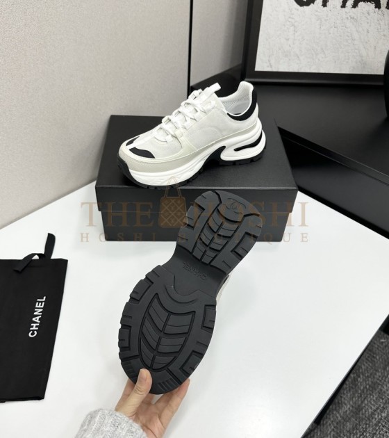 Ch**el Sneakers Mixed Calfskin & Technical Fabric Black/White Women