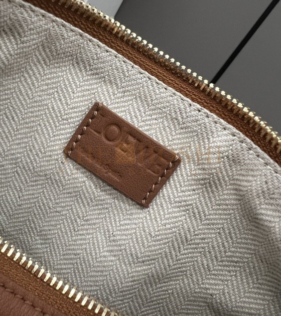 L0ew* Mini Hammock Hobo Bag Calfskin Leather Caramel Size 28×17×9.5cm Master Quality