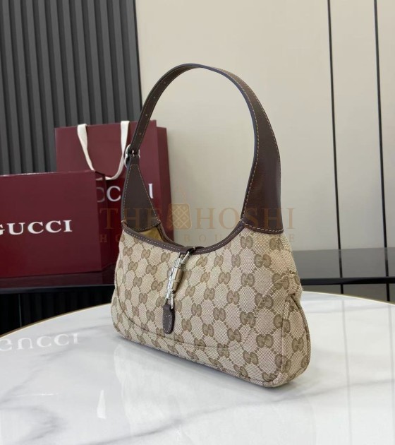 Gvc*1 Jackie Slim Famiglia Crossbody Bag GG Canvas Leather Trim Beige Brown 27×13×6cm Master quality