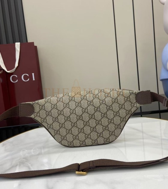 Gvc*1 Ophidia Waist Bag  GG Coated Canvas  Leather Trim Beige Brown 30×14×4.5cm Master quality