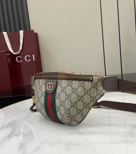 Gvc*1 Ophidia Waist Bag  GG Coated Canvas  Leather Trim Beige Brown 30×14×4.5cm Master quality