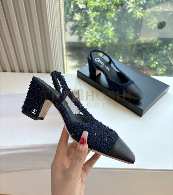 Ch**el Mary Jane Flats Lambskin Lining Leather Sole Blue Women