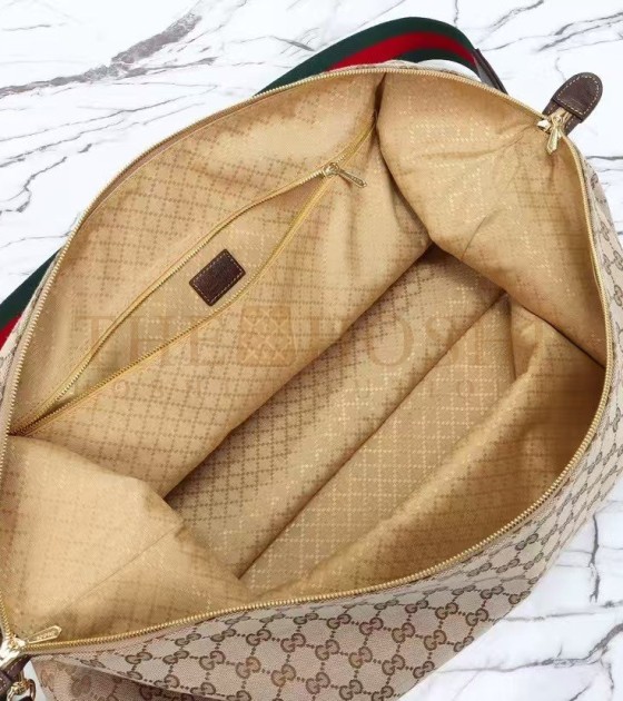 Gvc*1 Brera Large Shoulder Bag Beige Ebony GG Canvas with Brown Leather Trim 45*20*38.5cm Master Quality