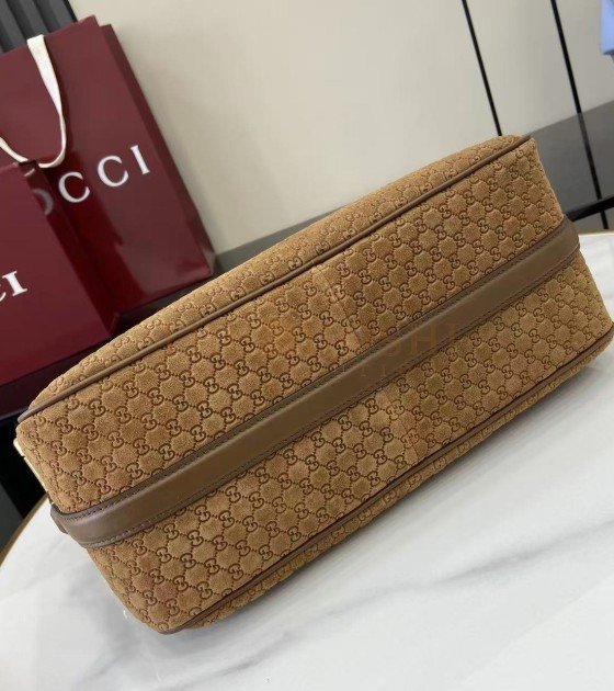 Gvc*1 Half Horsebit Shoulder Bag Brown GG Embossed Suede Brown  31.5×17×12cm