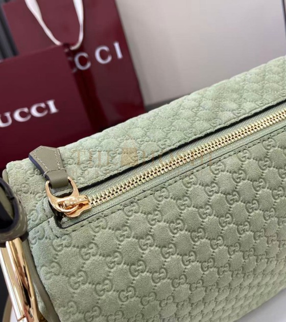 Gvc*1 Half Horsebit Shoulder Bag Brown GG Embossed Suede Brown 31.5×17×12cm