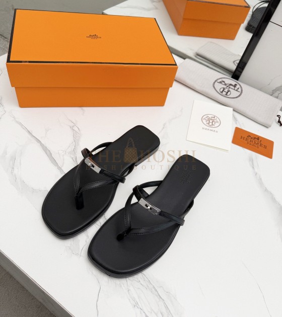 H**me5 Miss Sandals Black Box Calfskin Leather Master Quality