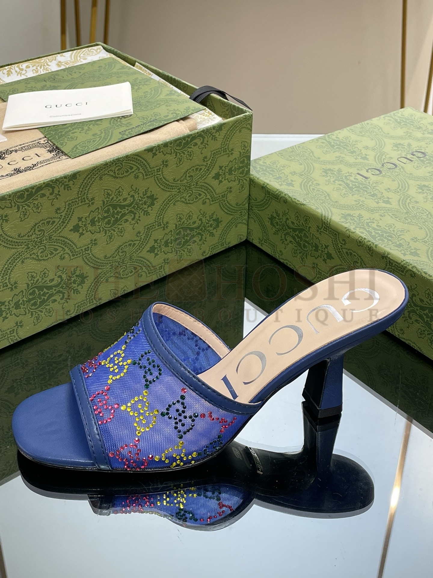 Gvc*1 Demi Rhinestone Mesh Mule Sandals Master Quality