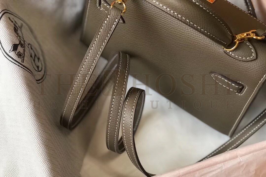 H**me5 Kelly Mini II Bag In Taupe Grey Epsom Leather Master Quality