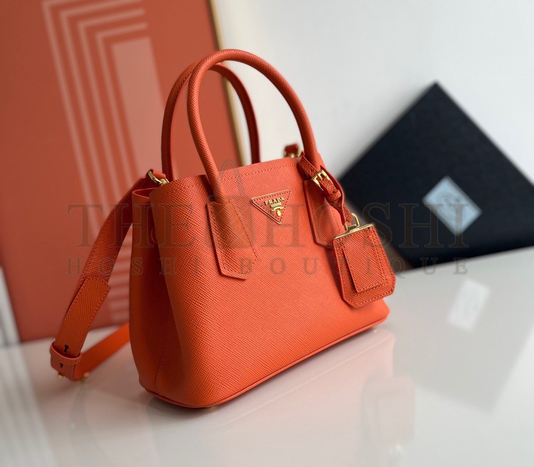 Pra*a Double Mini Bag In Orange Saffiano Leather Master Quality
