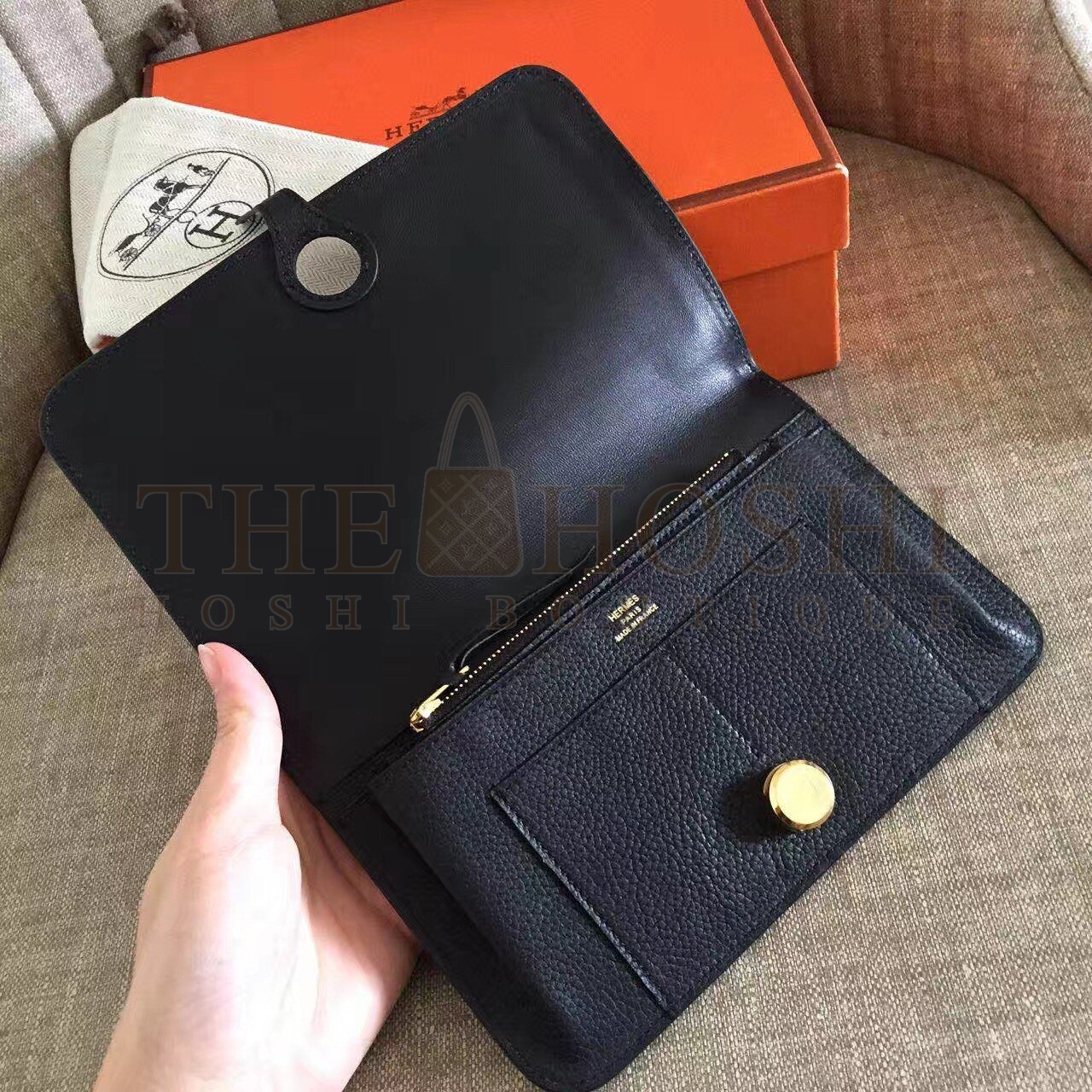 H**me5 Dogon Duo Wallet in Black Clemence Leather Master Quality