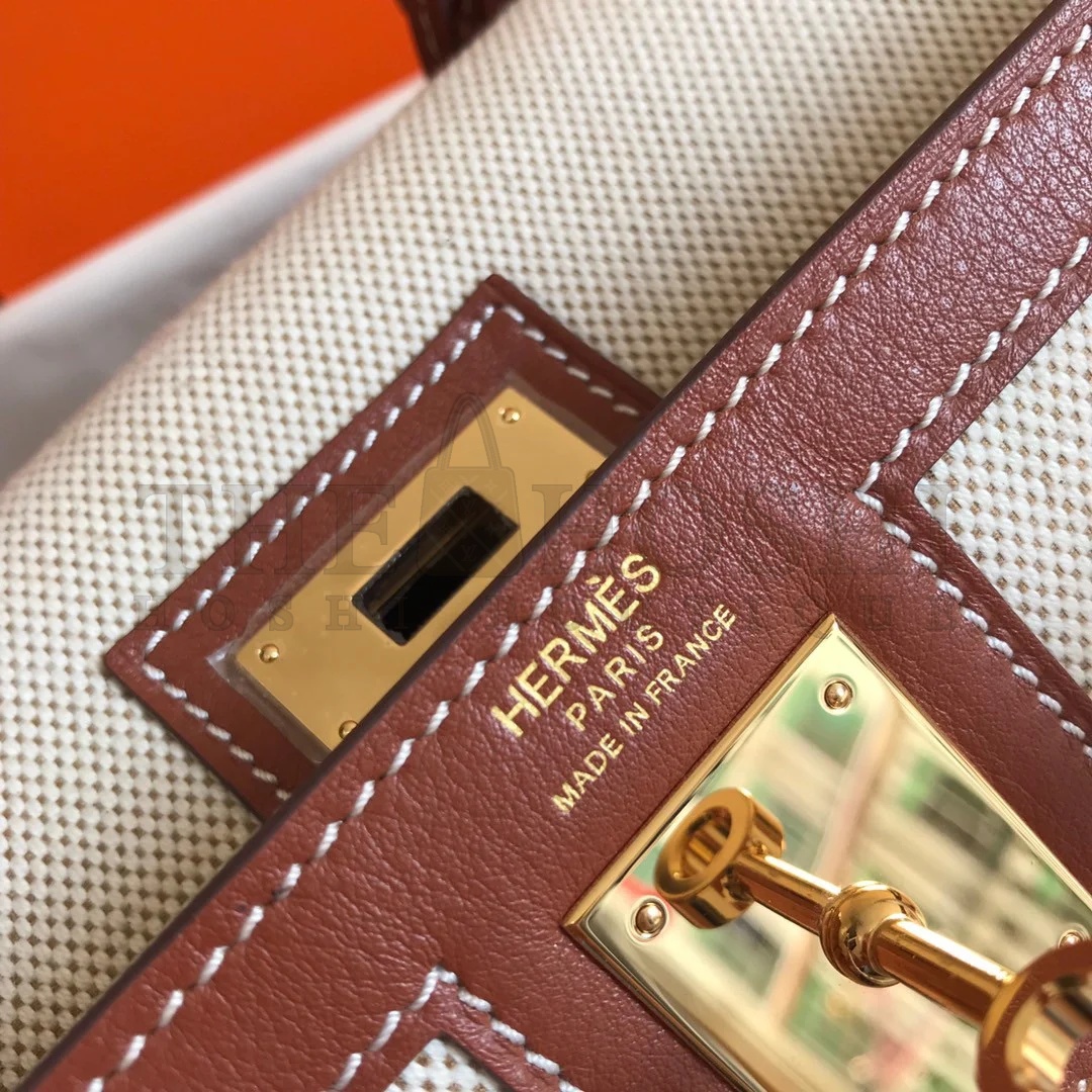 H**me5 Kelly 28cm Bag In Canvas With Barenia Leather Master Quality