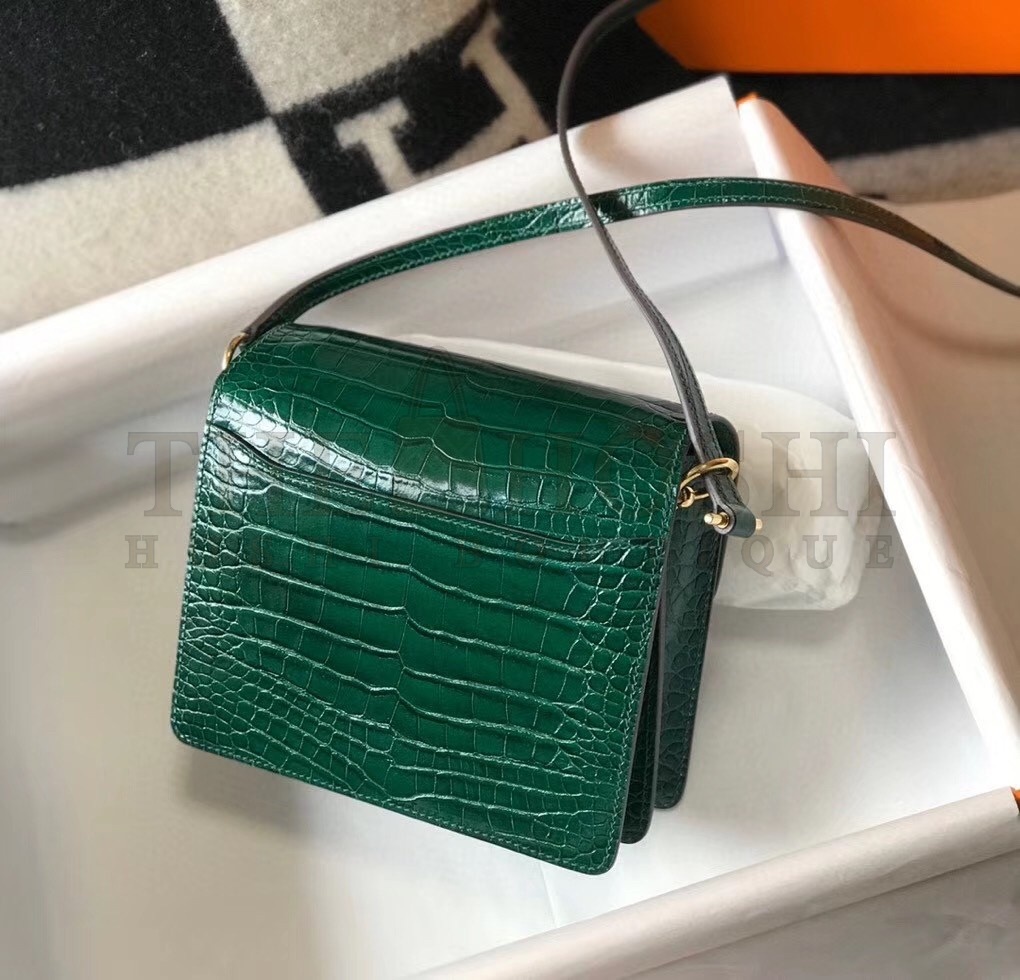 H**me5 Roulis Mini Bag In Green Embossed Crocodile Calfskin Master Quality