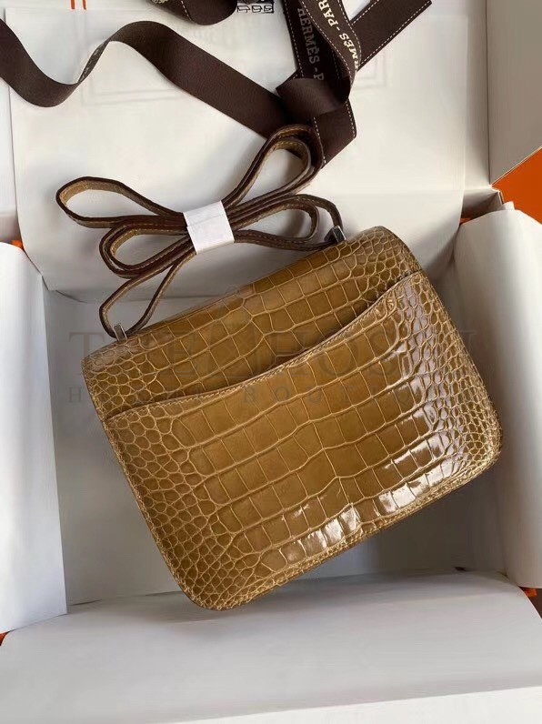 H**me5 Constance 24cm Bag In Light Brown Alligator Crocodile Skin Master Quality