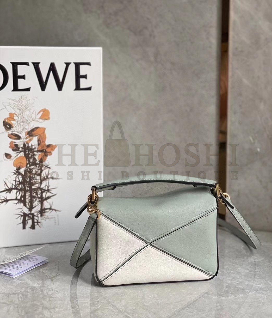 L0ew* Puzzle Mini Bag In Grey/Cream/White Calfskin Master Quality