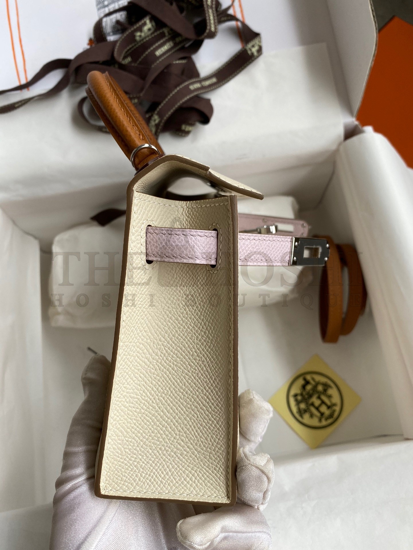 H**me5 HSS Kelly Mini II Sellier Tri-color Bag In Craie/Pink/Gold Epsom Calfskin Master Quality