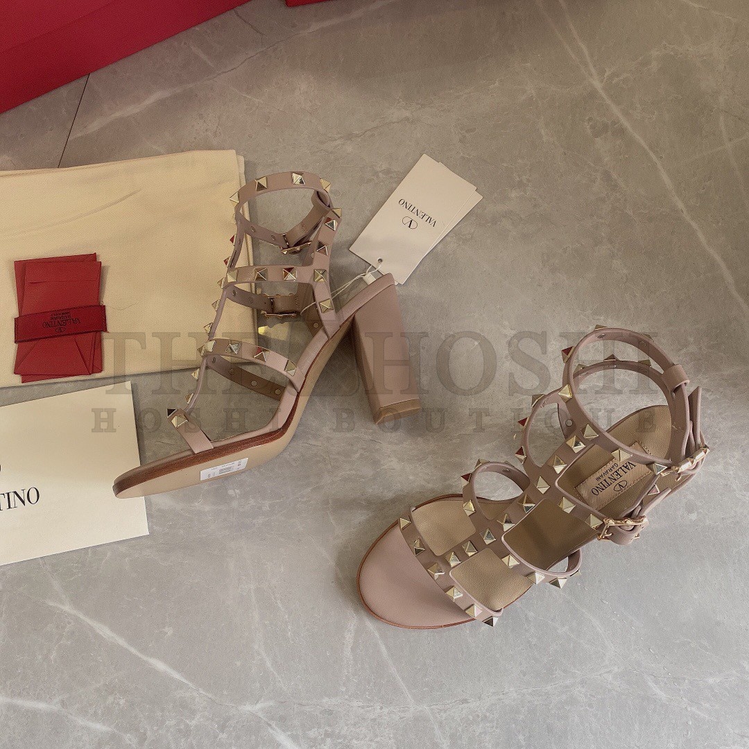 Va1e*ntin0 Rockstud Ankle Strap Sandals 90mm In Poudre Calfskin Master Quality