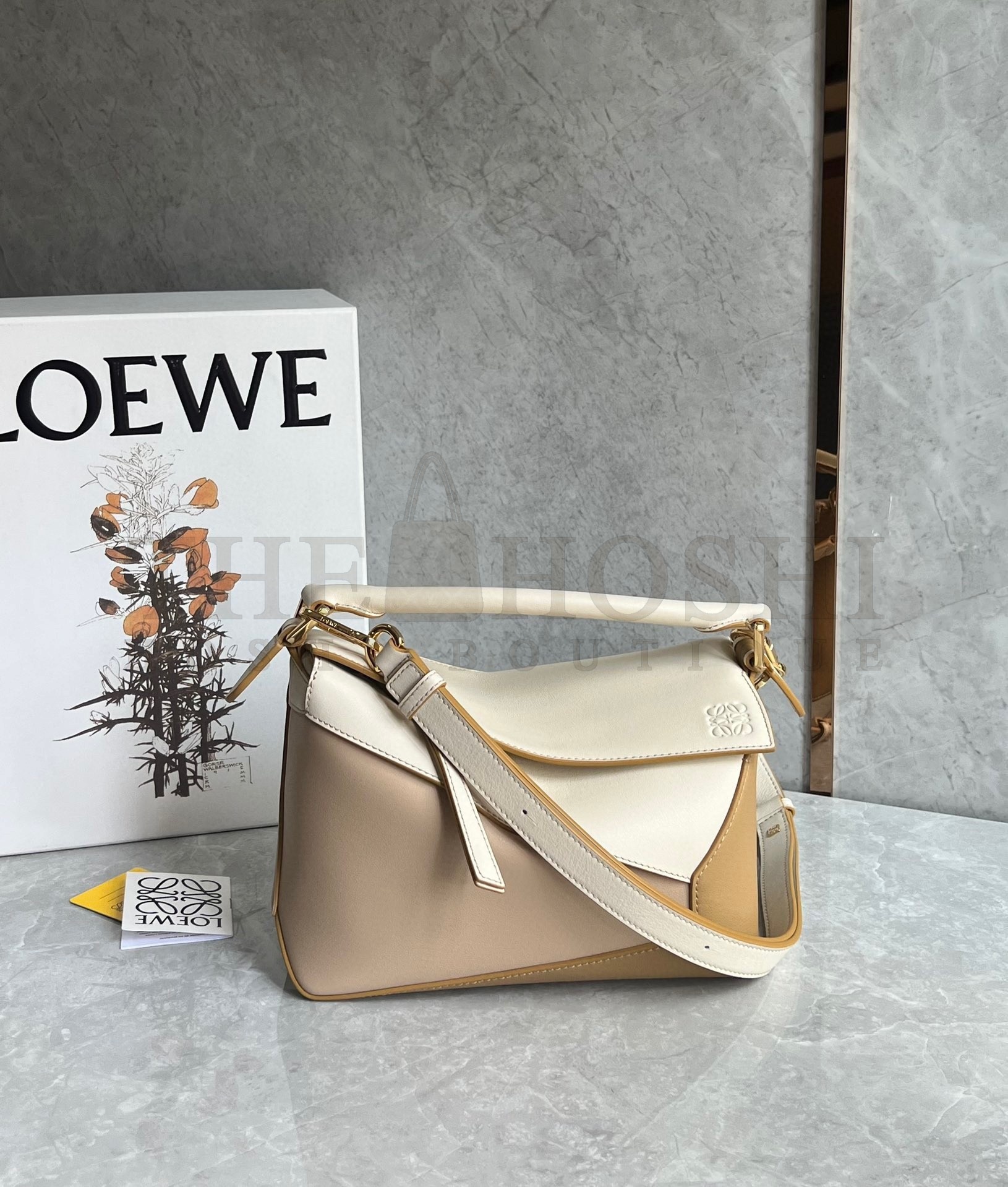 L0ew* Puzzle Mini Bag in Multicolor Angora and Beige Calfskin Master Quality