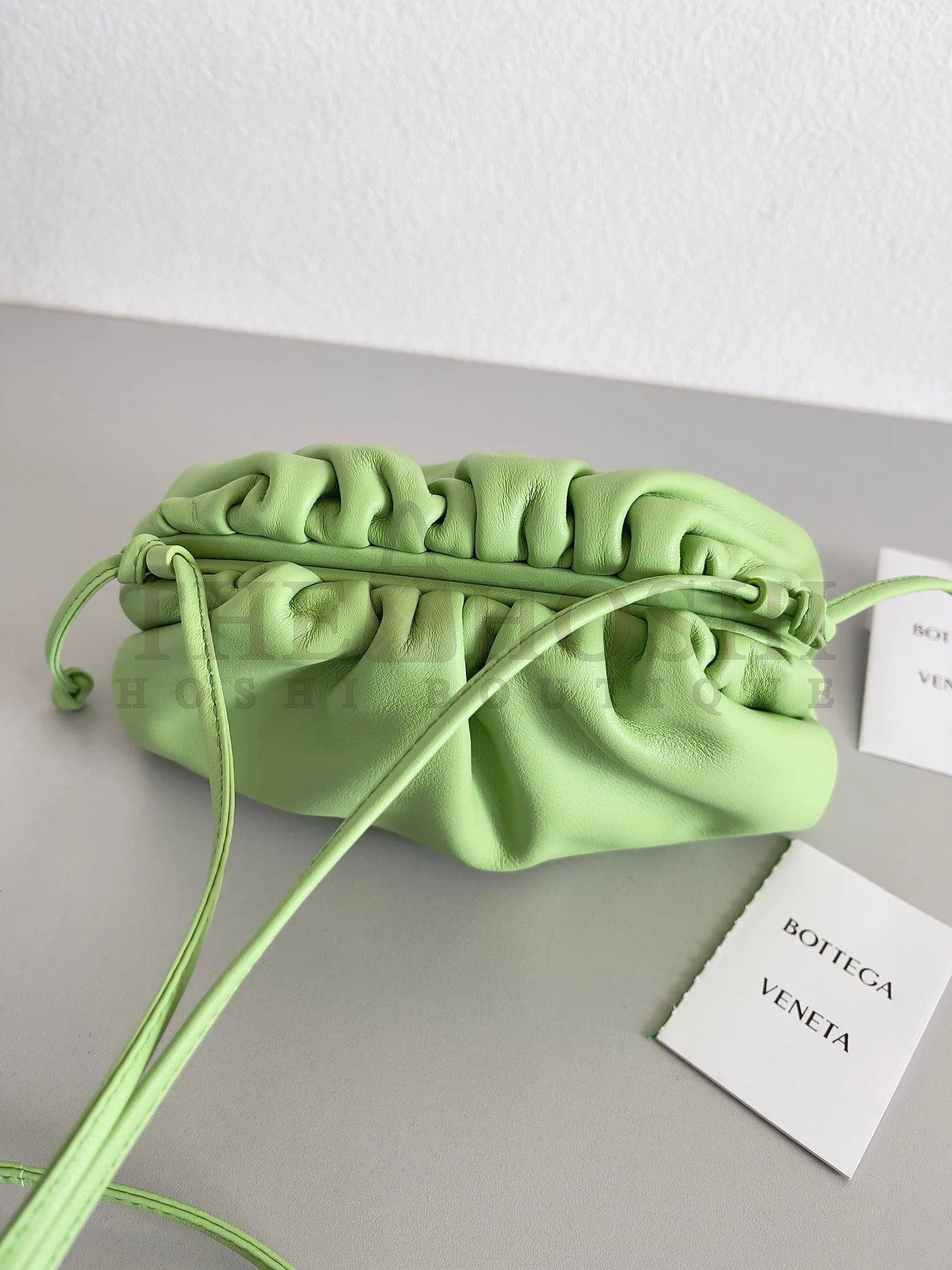 B0tt*ga Ven*ta Mini Pouch with Strap in Pistachio Calfskin Master Quality
