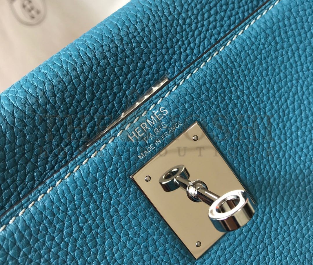 H**me5 Kelly 25cm Retourne Bag in Blue Jean Clemence Leather PHW Master Quality