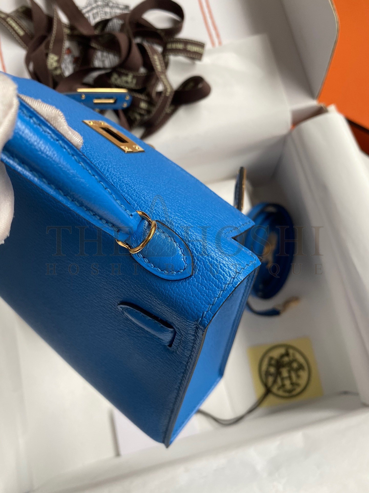 H**me5 Kelly Mini II Sellier Handmade Bag In Blue Hydra Chevre Mysore Leather Master Quality