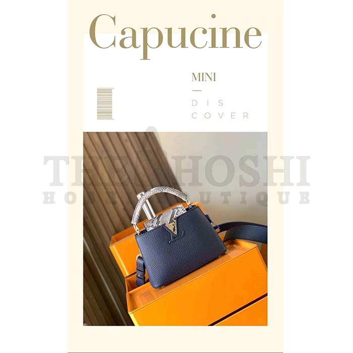 L0vis Vvtt0n LV Women Capucines Mini Handbag Navy Taurillon Leather Python Skin Master Quality
