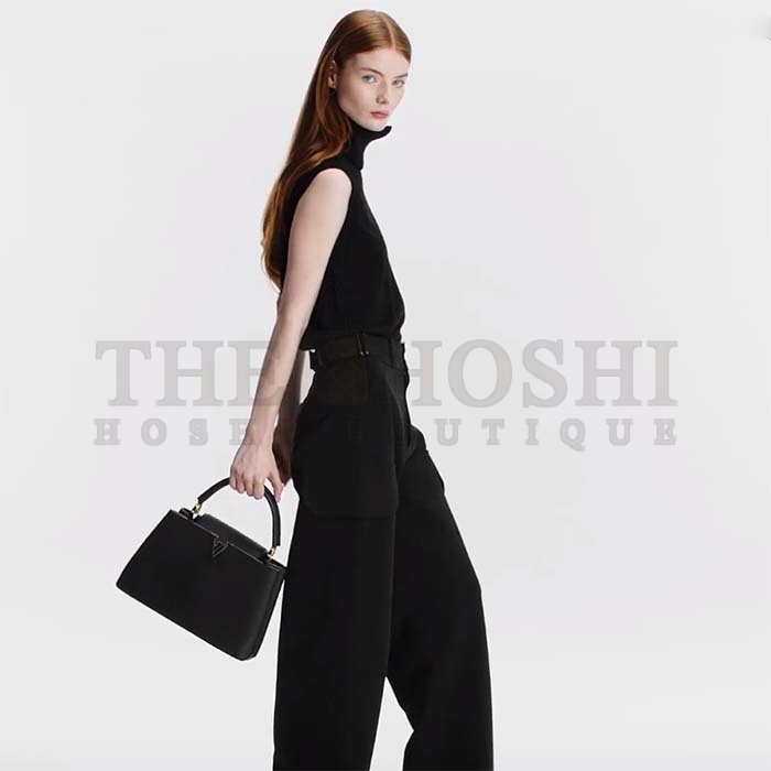 L0vis Vvtt0n LV Women Capucines MM Handbag Black Taurillon Cowhide Leather Master Quality