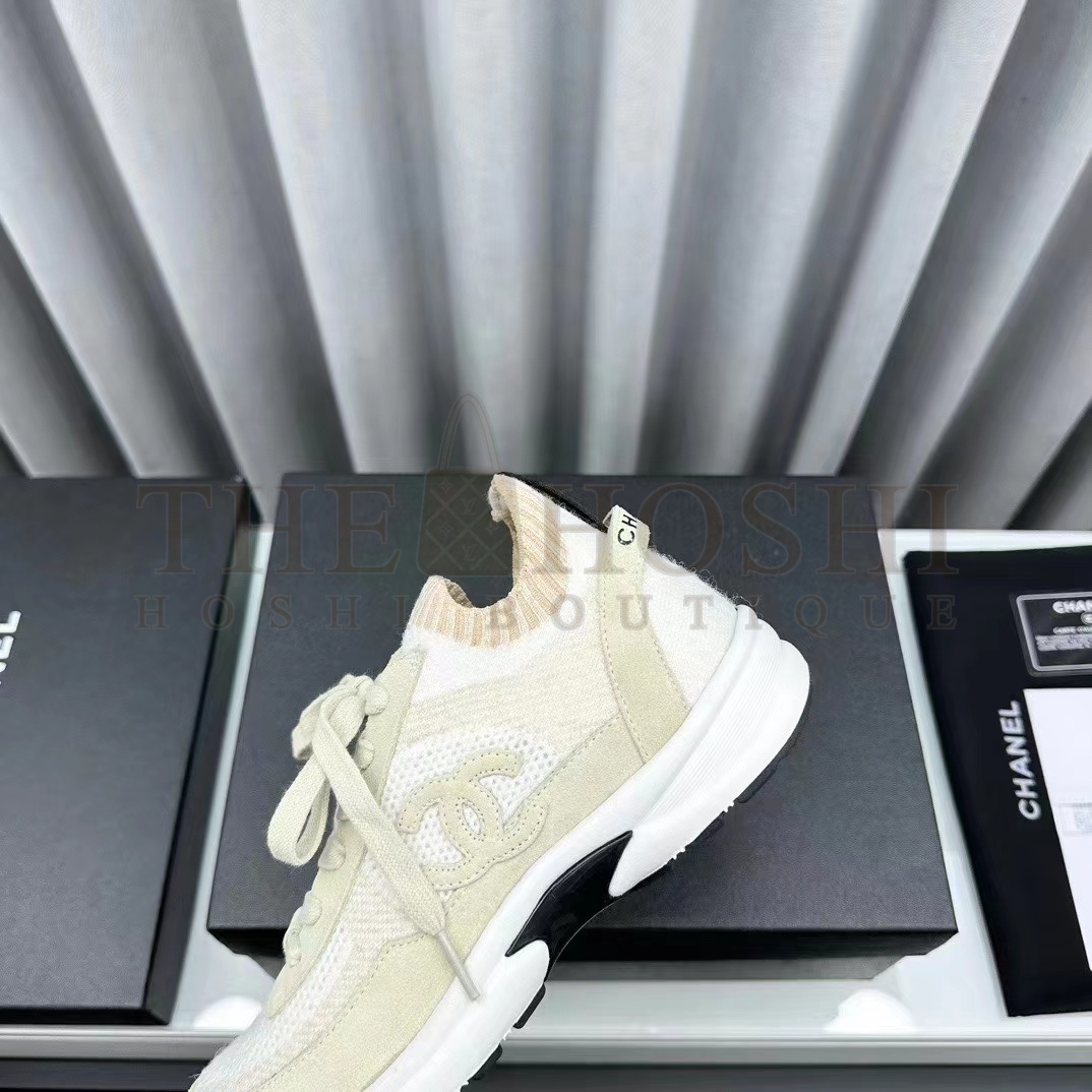 Ch**el Women CC Sneakers Knit Suede Calfskin Ivory Master Quality