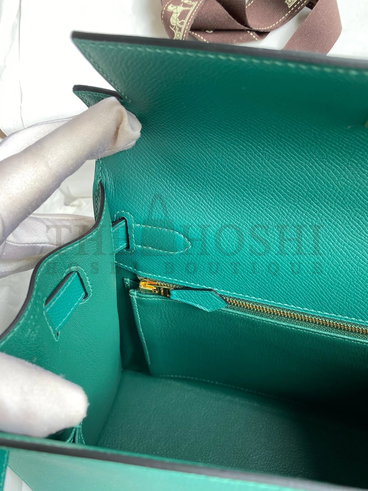 H**me5 Kelly Sellier 32 Handmade Bag in Malachite Epsom Calfskin Master Quality