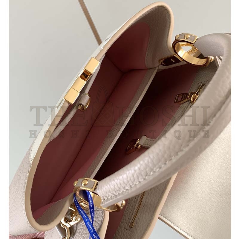 L0vis Vvtt0n LV Women Capucines BB Handbag Beige Taurillon Patent Leather Smooth Calfskin Master Quality