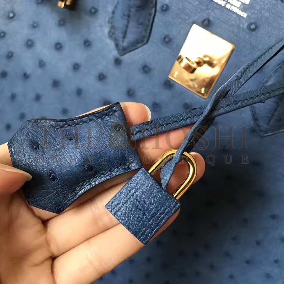 H**me5 Blue Birkin 30cm Ostrich Handmade Bag Master Quality