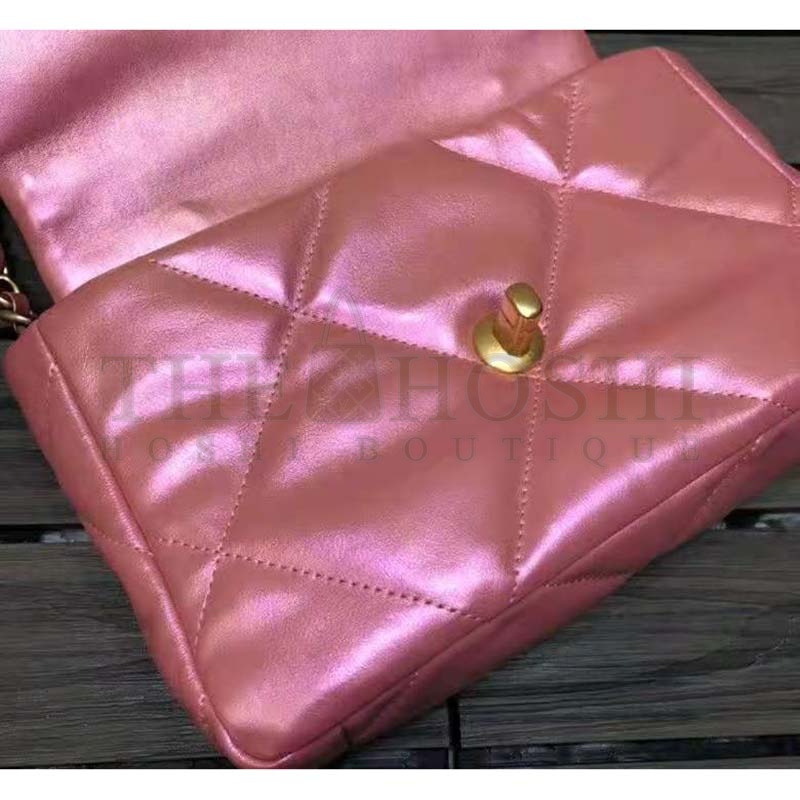Ch**el Women 19 Flap Bag Lambskin Gold Silver-Tone &amp; Ruthenium-Finish Metal Coral Master Quality