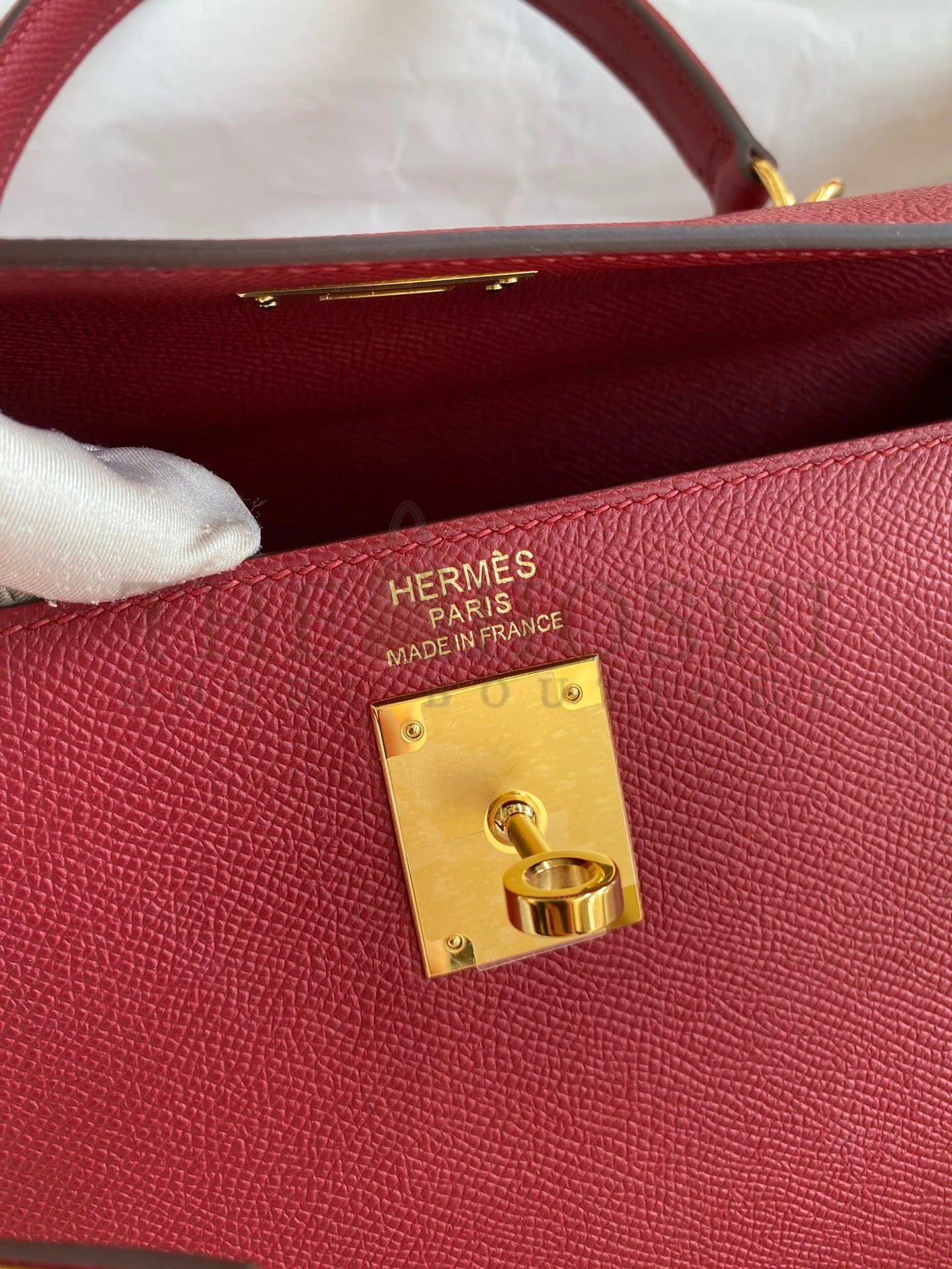 H**me5 Kelly Sellier 32 Handmade Bag In Red Epsom Calfskin Master Quality