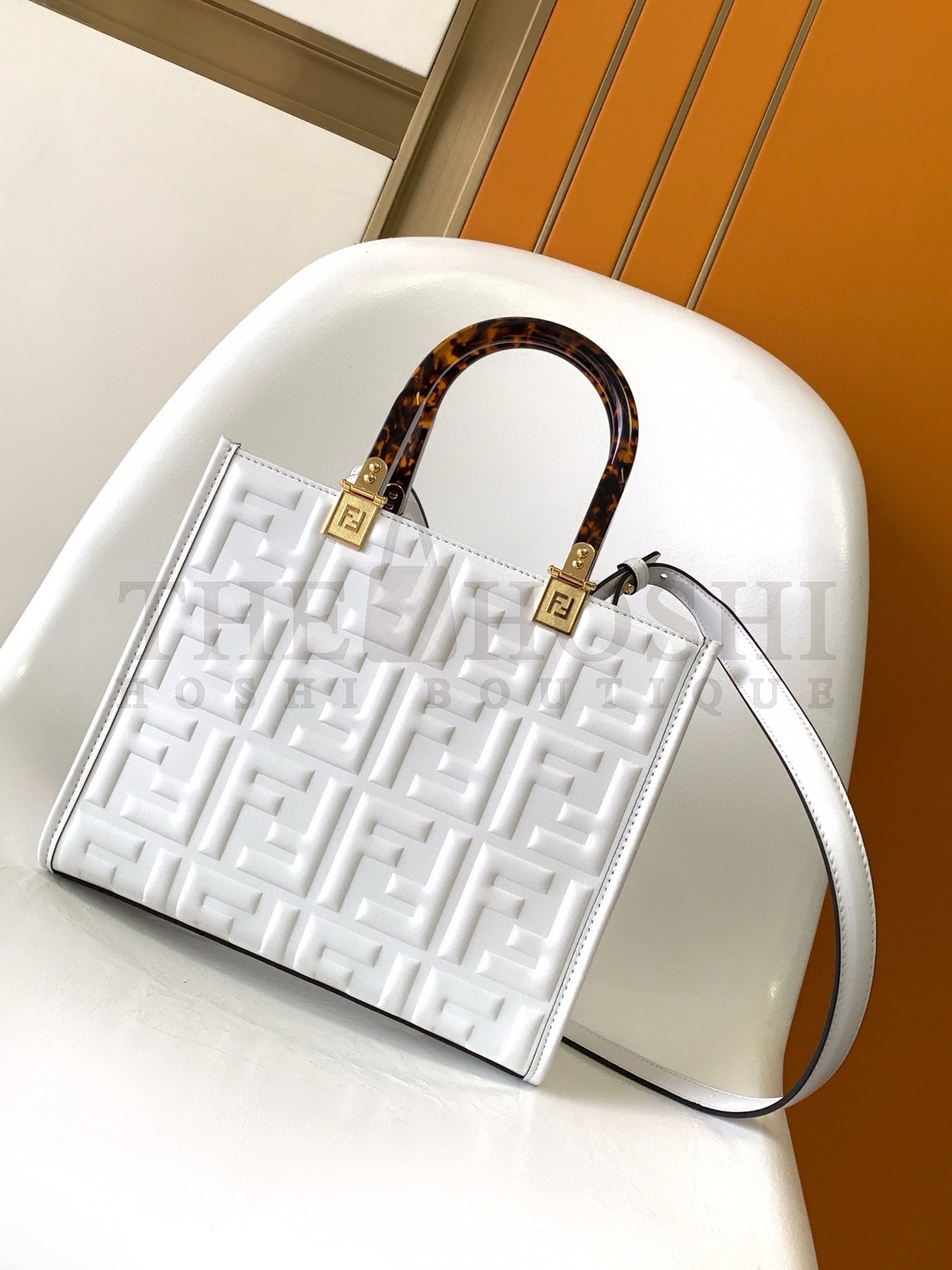 F**di Sunshine Small Tote Bag In White FF Calfskin Master Quality