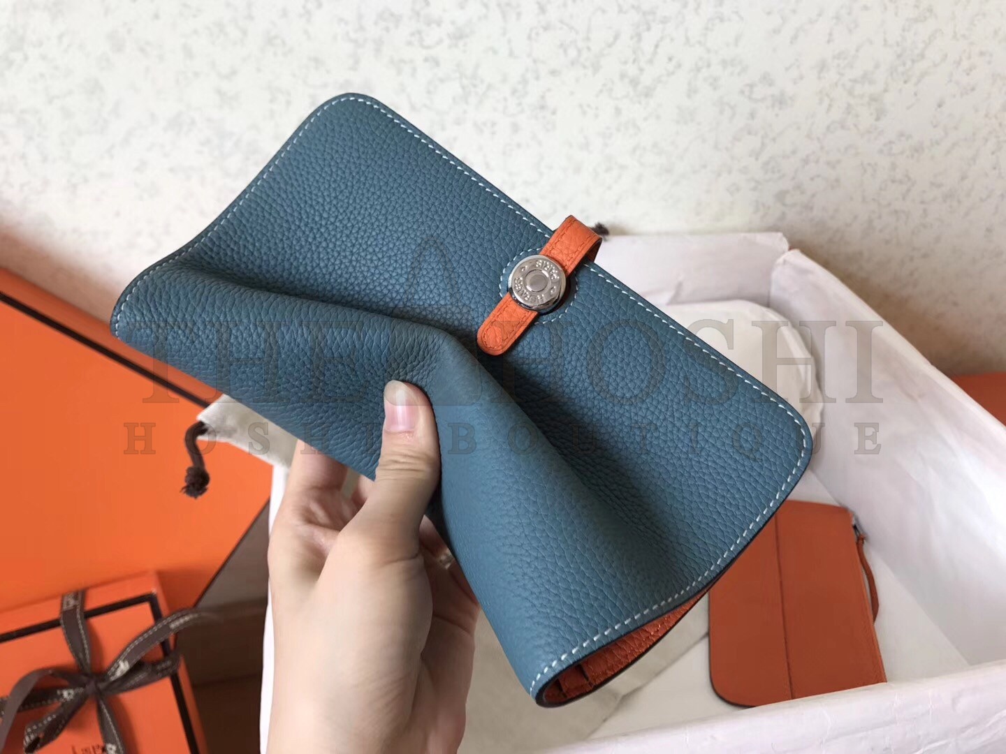 H**me5 Bicolor Dogon Duo Wallet In Jean/Orange Leather Master Quality