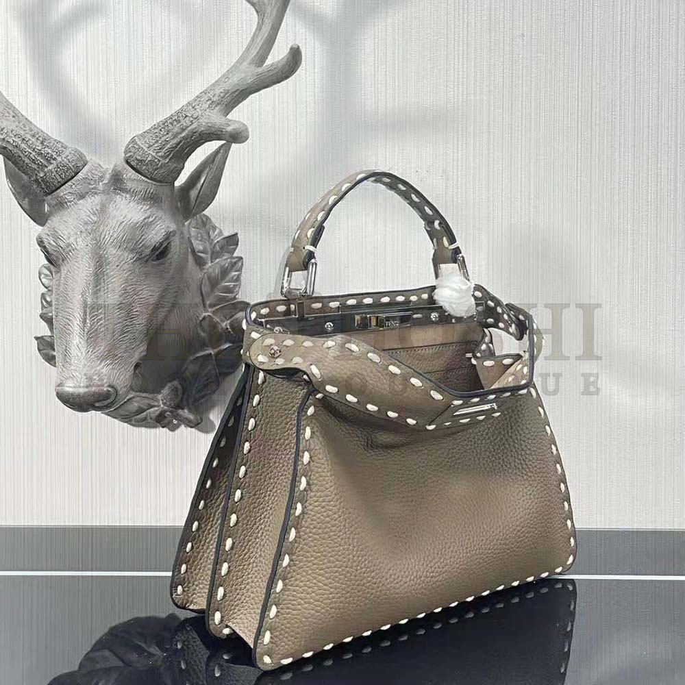 F**di Women Peekaboo Iseeu Small Gray Full Grain Leather Bag Master Quality