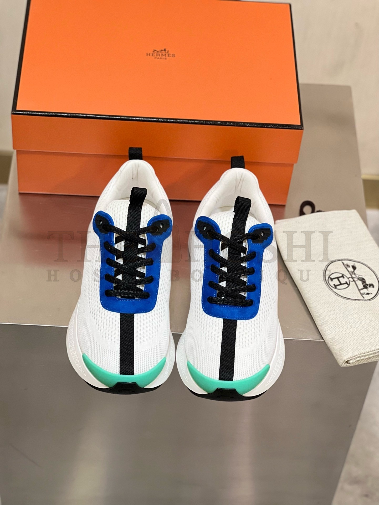 H**me5 Heros Sneakers in White Knit and Blue Suede Master Quality