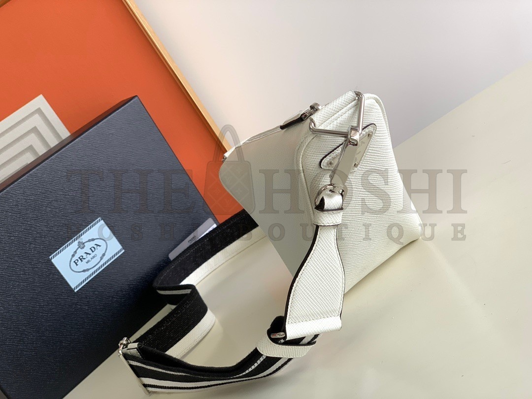 Pra*a Triangle Shoulder Bag In White Saffiano Leather Master Quality