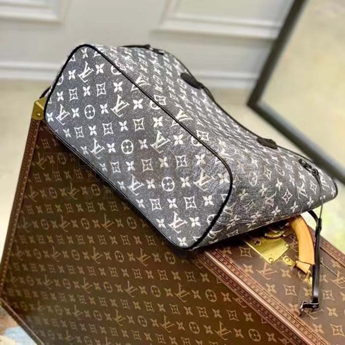 L0vis Vvtt0n LV Women Neverfull MM Tote Gray Denim Textile Jacquard Master Quality