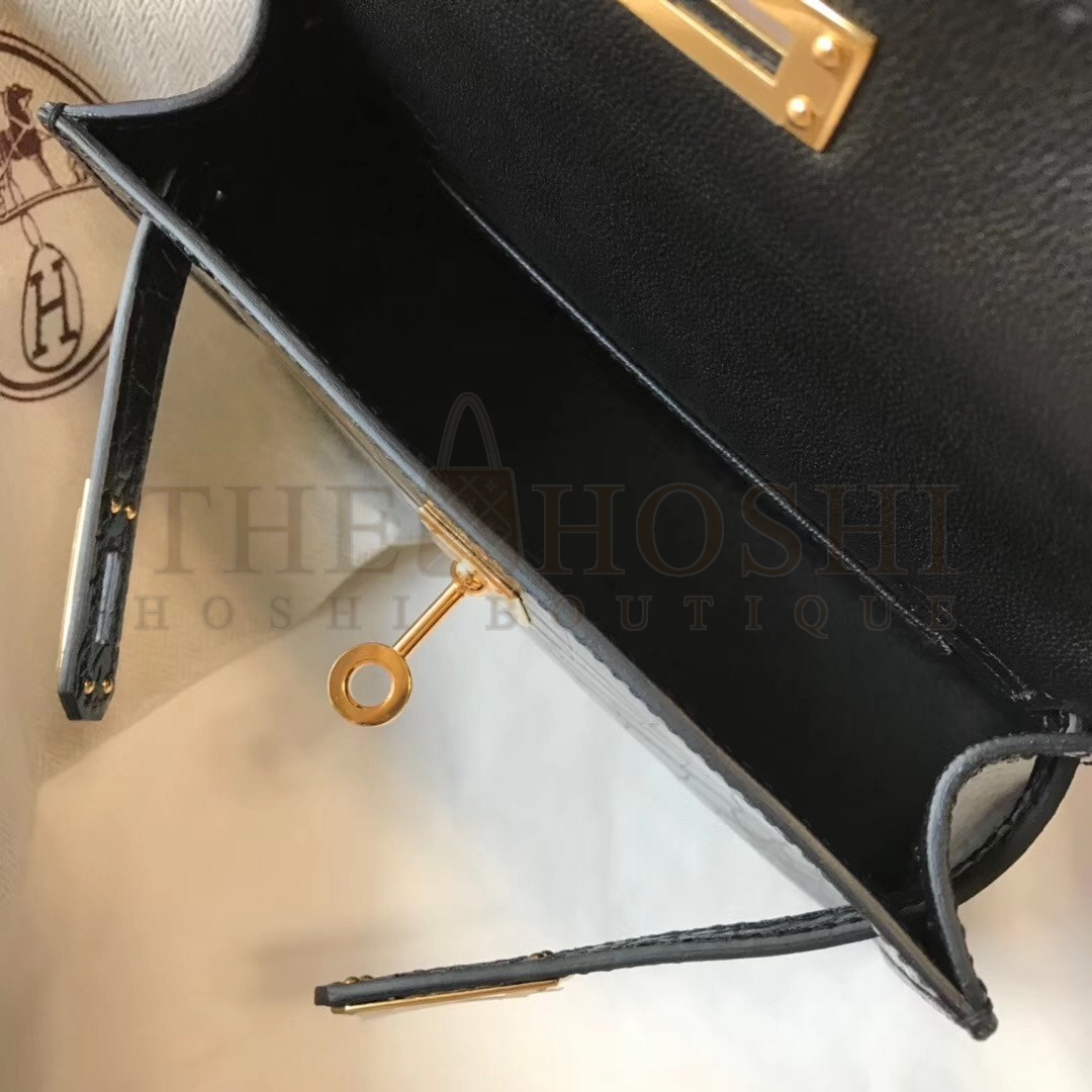 H**me5 Kelly Mini II Bag In Black Crocodile Embossed Leather Master Quality