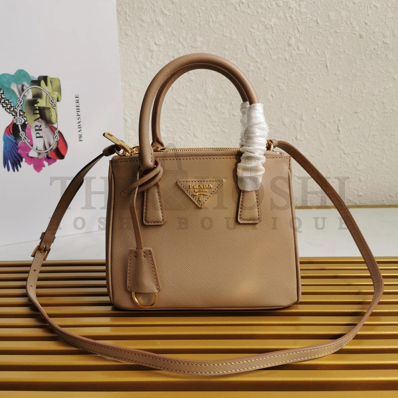 Pra*a Mini Galleria Bag In Beige Saffiano Leather Master Quality