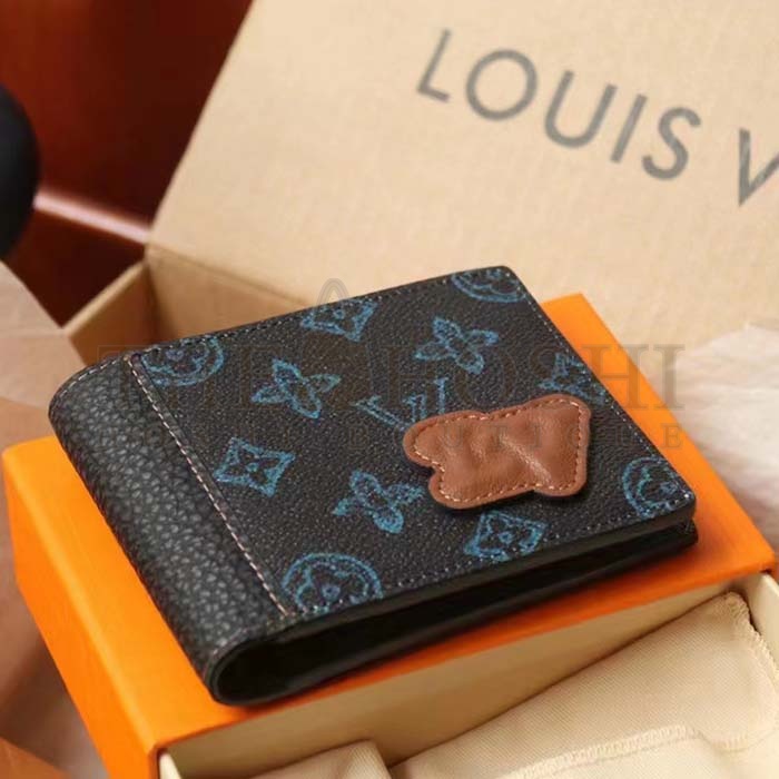 L0vis Vvtt0n LV Unisex Slender Wallet Blue Monogram Coated Canvas Bill Compartment Master Quality