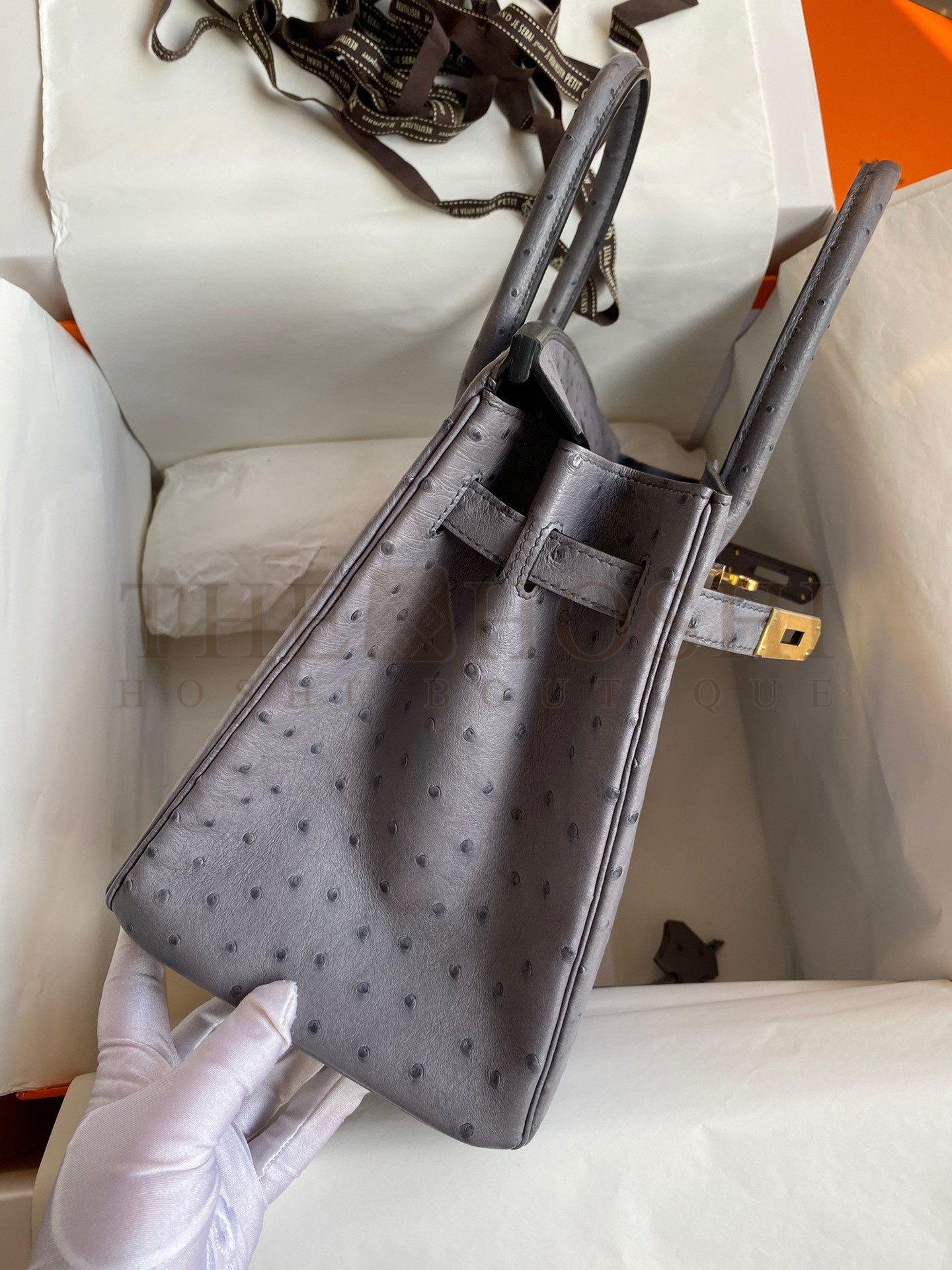 H**me5 Birkin 30 Retourne Handmade Bag In Gris Asphalt Ostrich Leather Master Quality