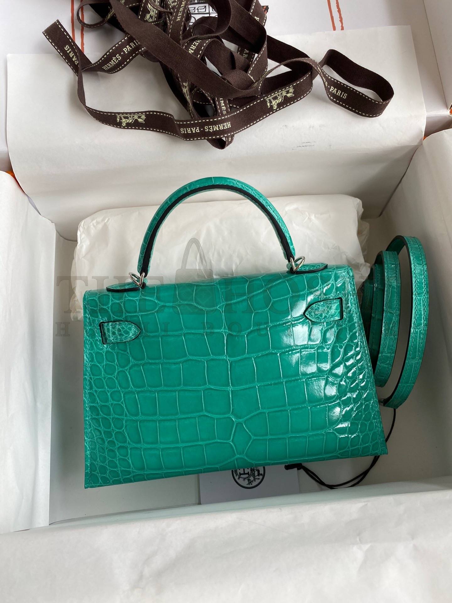 H**me5 Kelly Mini II Sellier Handmade Bag In Vert Jude Shiny Alligator Leather Master Quality