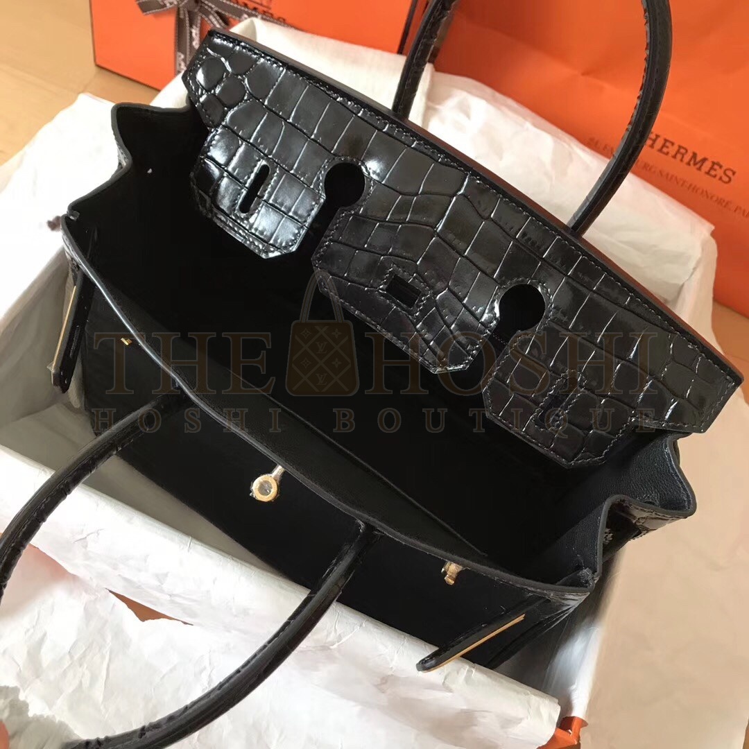 H**me5 Black Birkin 30cm Crocodile Porosus Shiny Bag Master Quality
