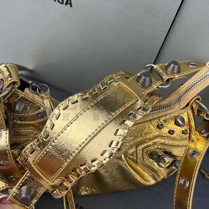 Ba1en*iaga Women Le Cagole XS Shoulder Bag Gold Metallized Arena Lambskin Master Quality