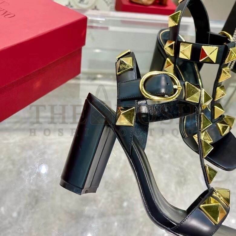 Va1e*ntin0 Roman Stud Sandals 90mm In Black Calfskin Master Quality