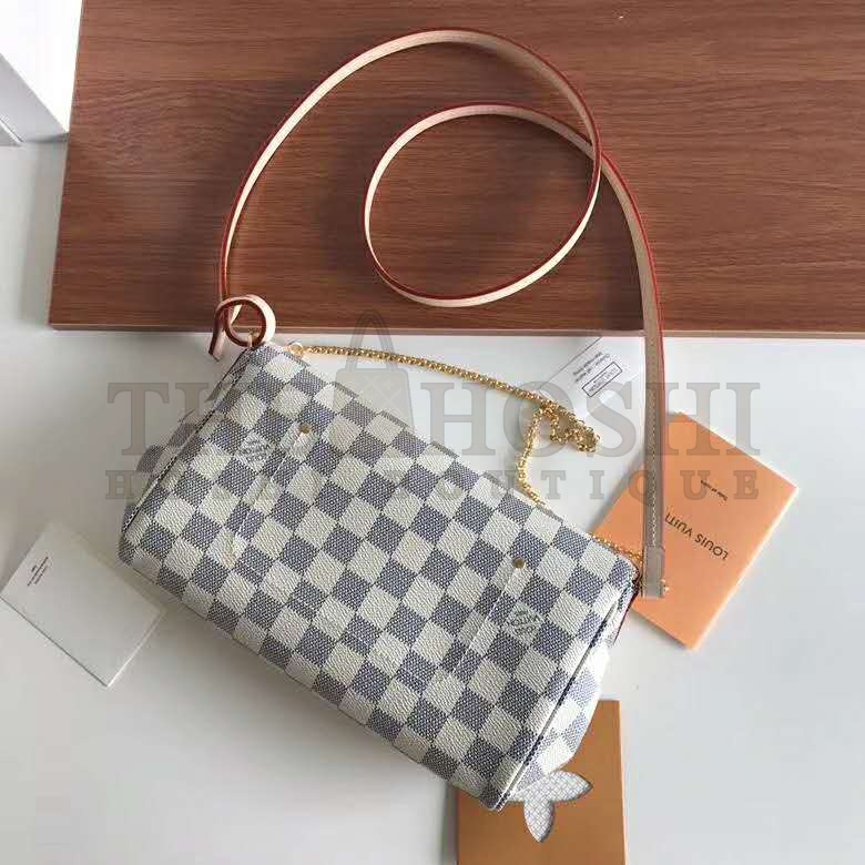 L0vis Vvtt0n LV Women Favorite MM Clutch in Damier Azur Coated Canvas-Beige Master Quality