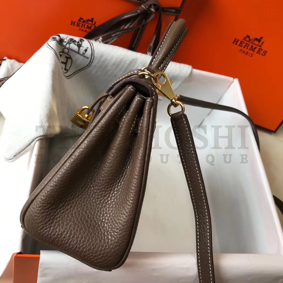 H**me5 Mini Kelly 20cm Bag In Taupe Clemence Leather Master Quality