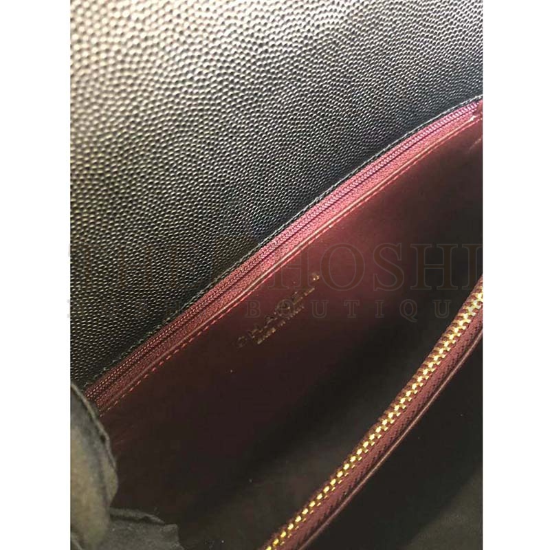 Ch**el Women Flap Bag with Top Handle in Grained Calfskin-Black Master Quality